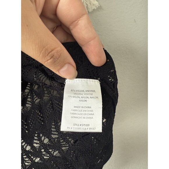 Minnie Rose Black Pointelle Open Knit Sheer Long Sleeve Top Whimsygoth Beach M - Picture 9 of 9